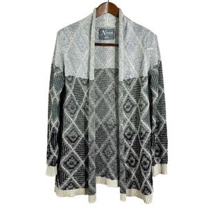 Natural Reflections Womens Cardigan Black Geo Cream Long Open Cottagecore Size L